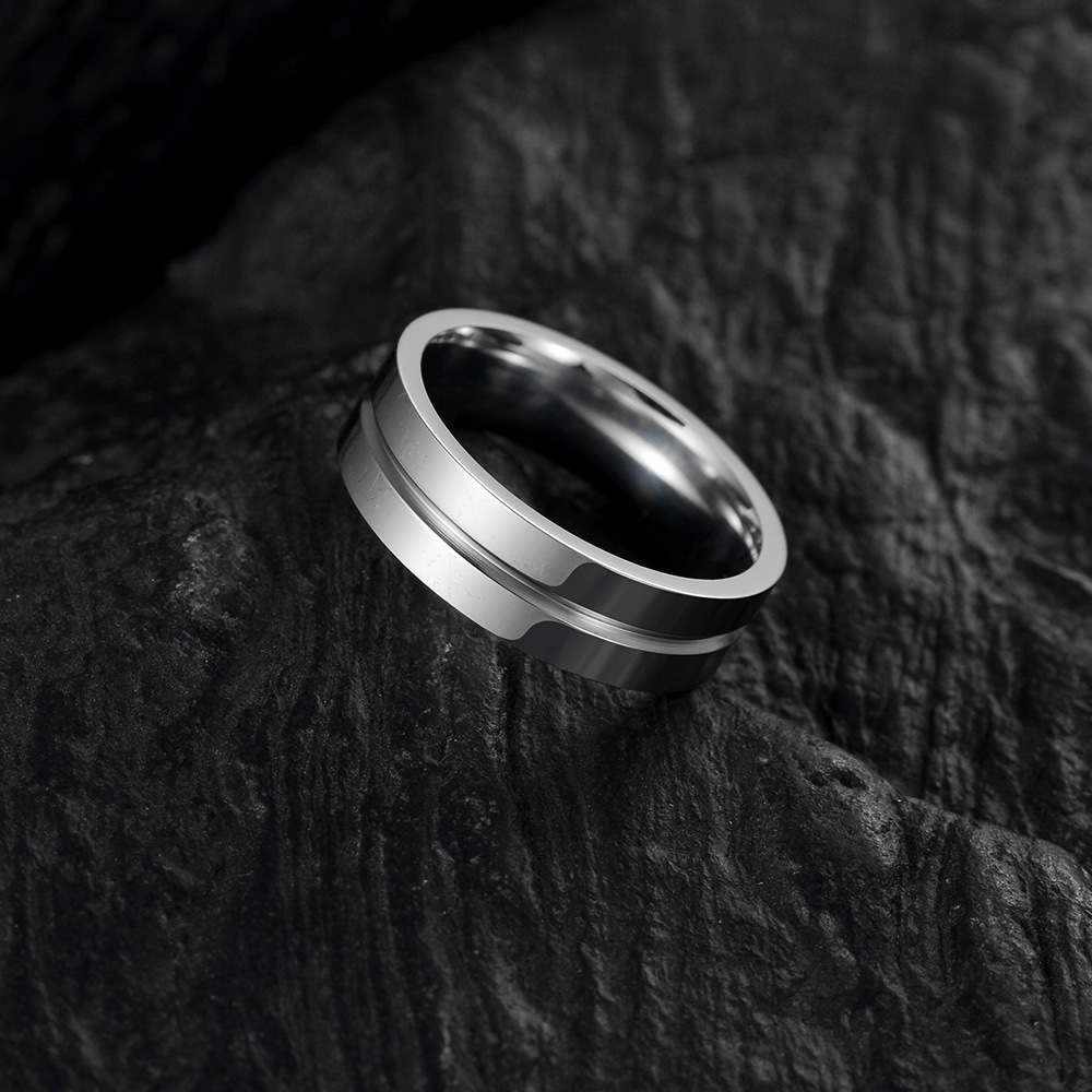Wholesale of new European and American simple and fashionable accessories in 2024, standard US size 6MM wide middle groove stainless steel ring