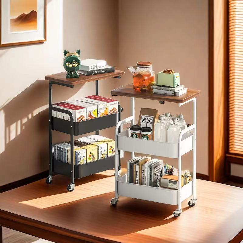 厨房置物架多层桌面可移动办公室收纳小推车带桌板卧室铁艺零食架详情图2