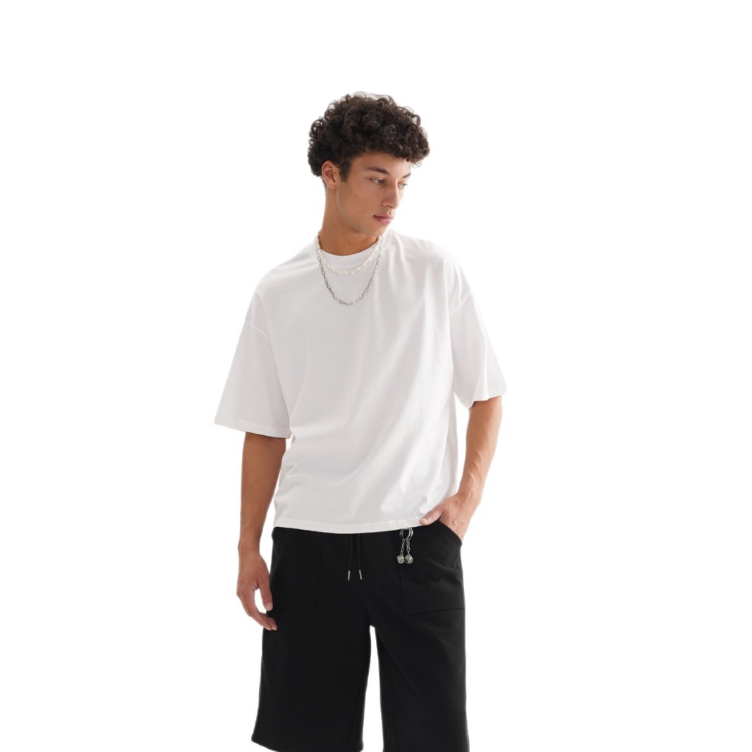 Summer short and wide American-style pure cotton short-sleeved street men's large-sized trendy brand base T-shirts for teenagers are crossing borders Item Picture