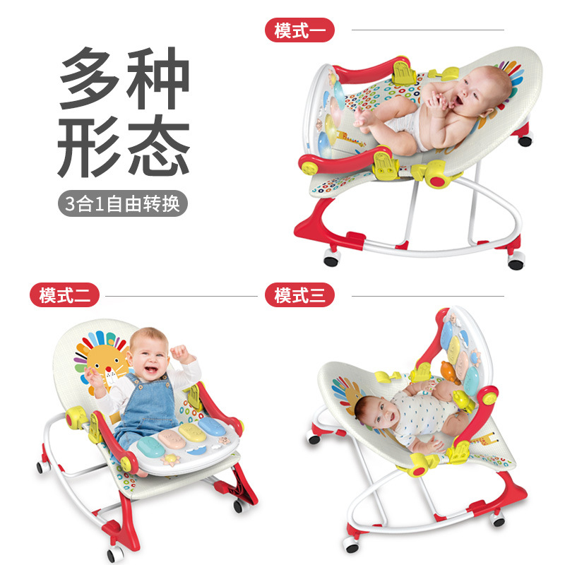 Cross-border baby music rocking chair, multi-functional rocking chair with plate, sliding trolley, soothing cradle, pedal piano toy details Picture