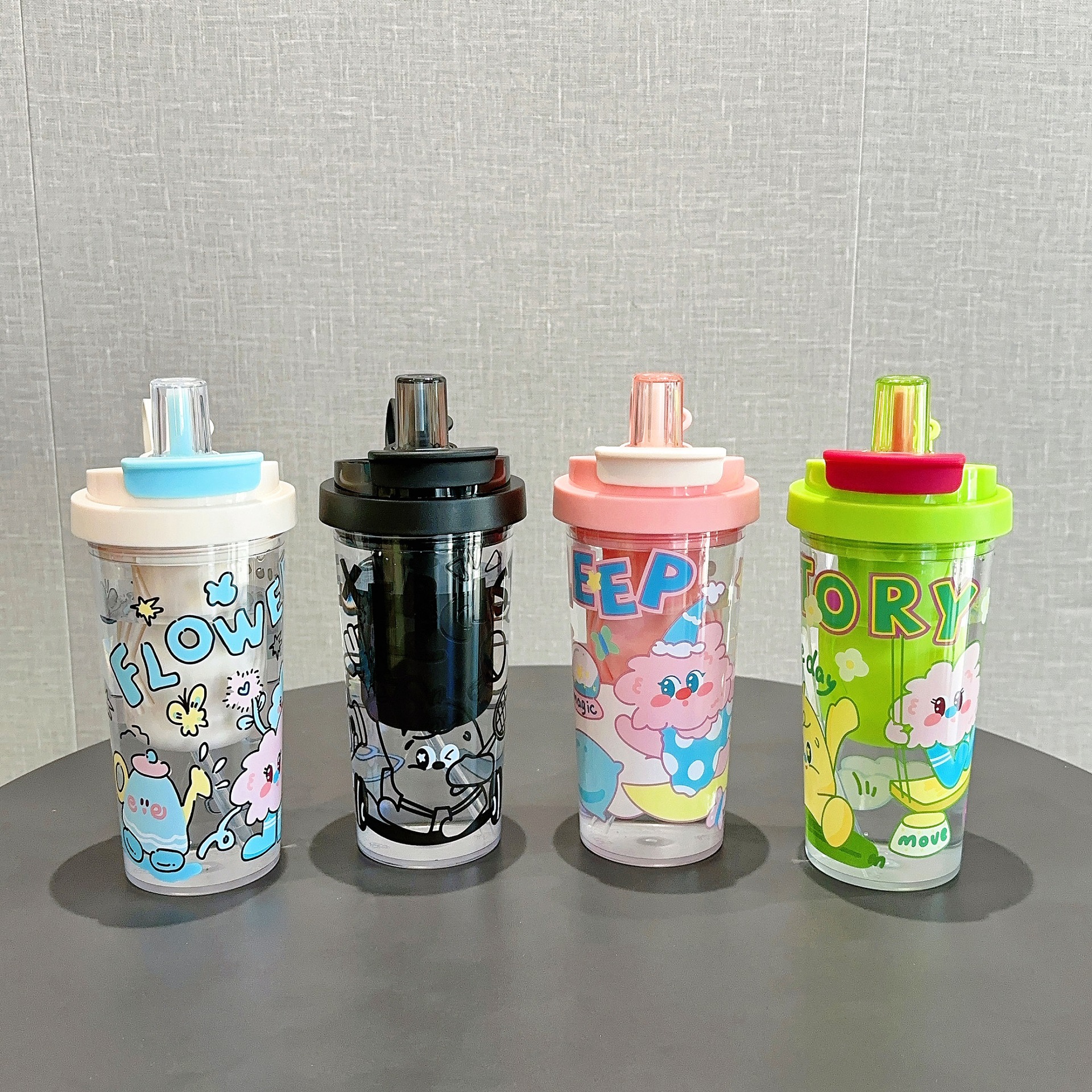 Simple and high-appearance plastic cup, new large-capacity student cup for summer, heat-resistant children's straw water cup