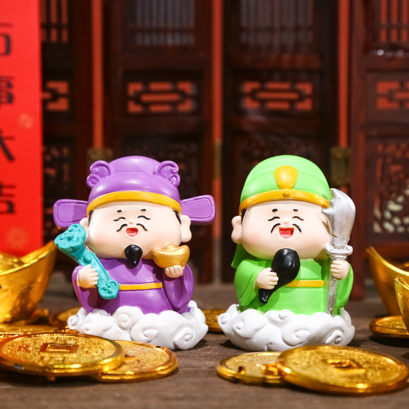 Wholesale of Five-way God of Wealth decorative items, New Year's blessing gifts, home good luck resin handicrafts details Picture