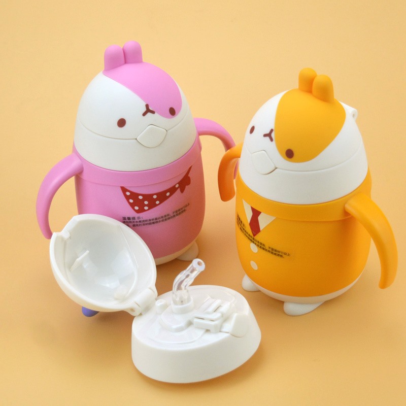 促销礼品印logo创意卡通儿童保温杯萝卜兔吸管弹盖不锈钢保温杯