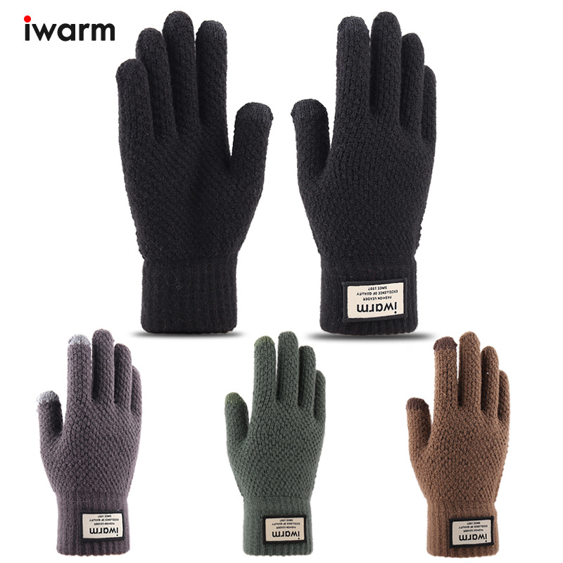 Autumn and winter touch screen gloves for men, double-layer thickened warm woolen knitted gloves for cross-border use