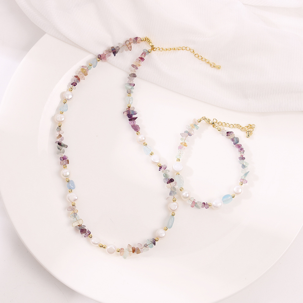 彩莹石海蓝宝天然淡水珍珠项链轻奢饰品小众百搭气质复古锁骨链