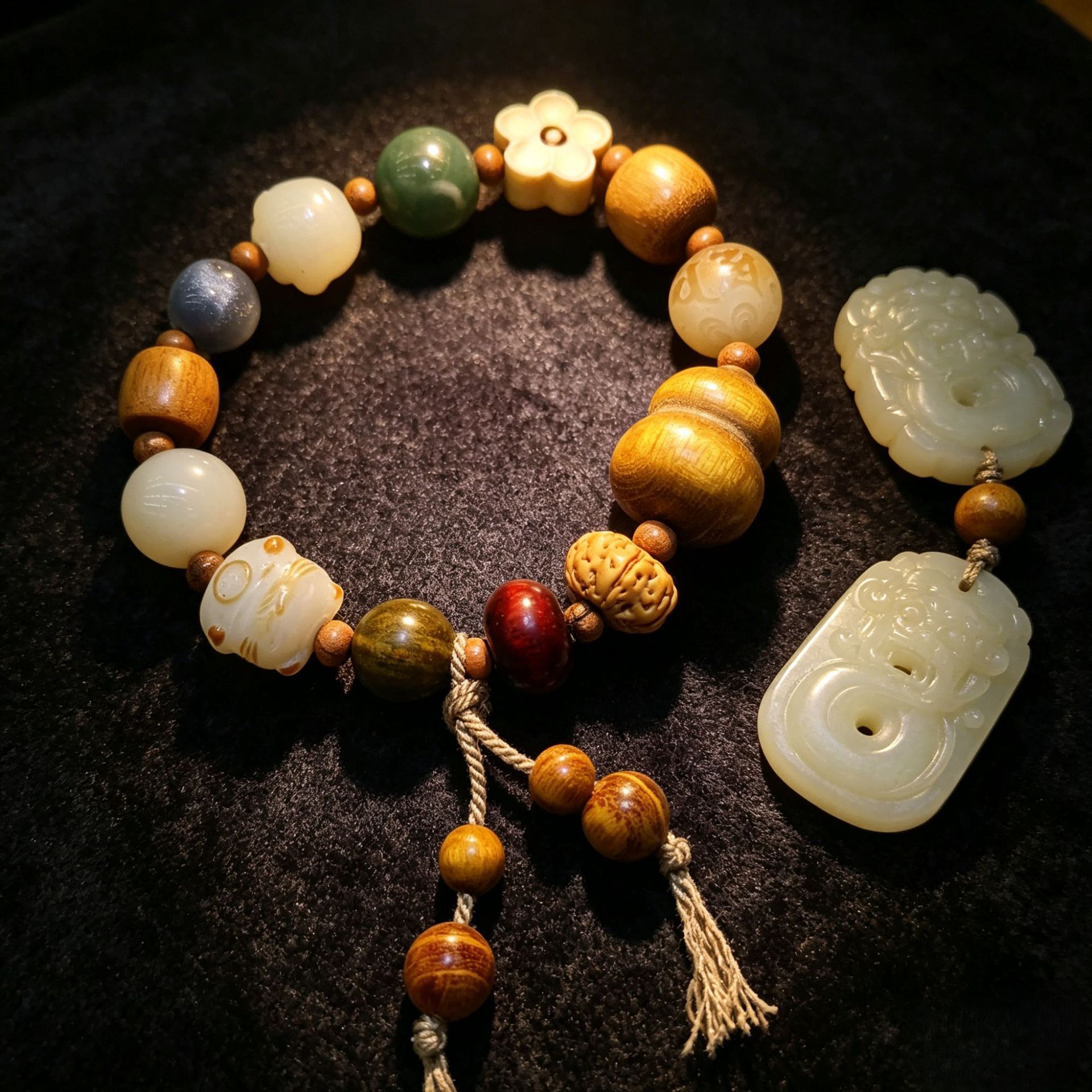 Eighteen Sons Bodhi Fortune Cat Sandalwood Gourd Multi-Treasure DIY New Chinese-style Bracelet for men and Women, trendy and versatile as a gift Specification image