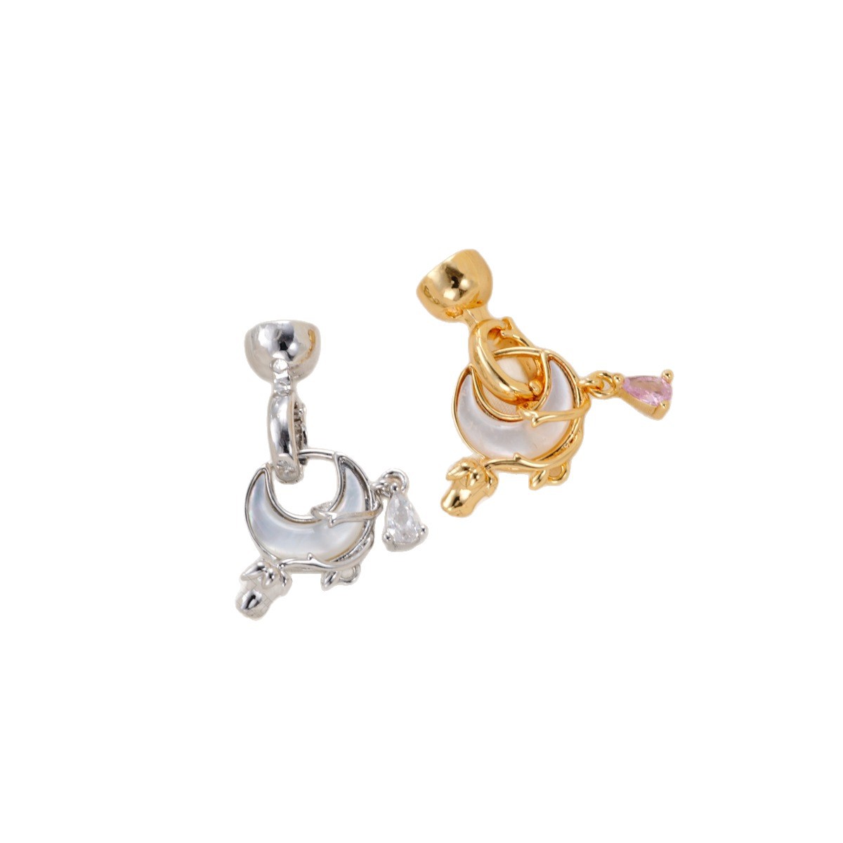 Copper plated with 18k high color retention, set with zirconium crescent-shaped white shell connecting buckle, pearl necklace clasp, DIY jewelry accessory Item Picture