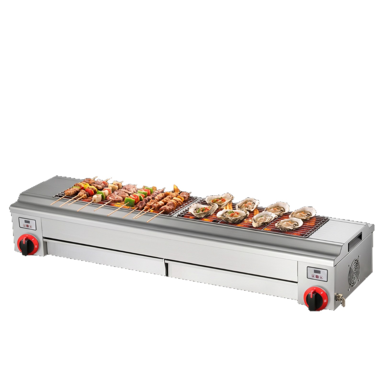 Commercial 150-type extended barbecue grill with gas flameout protection, restaurant night market stall equipment for grilling squid and oysters Item Picture