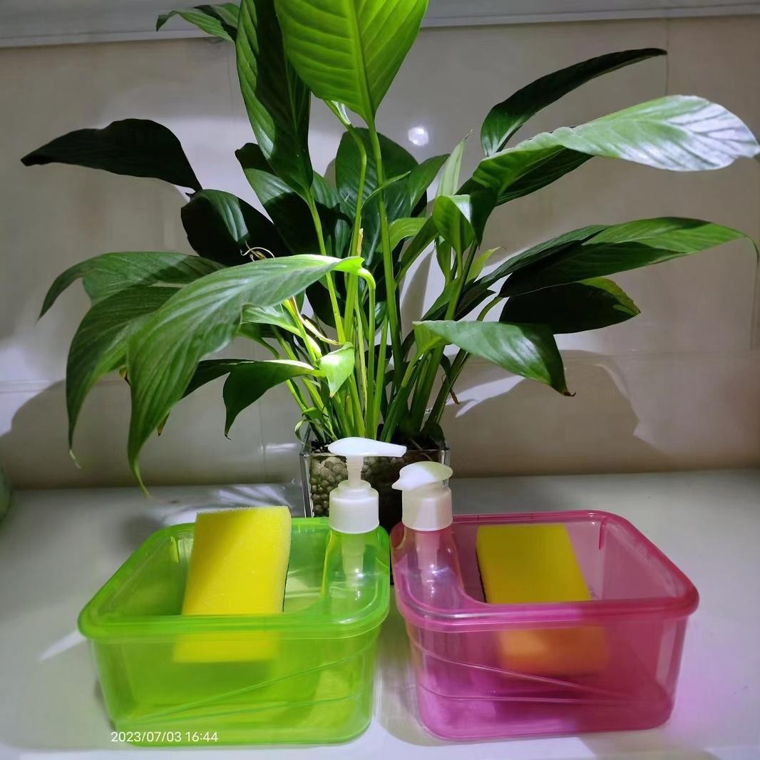 Plastic kitchen detergent press box, sponge wipe liquid filling box, press device, manual liquid dispensing box, dish soap liquid box Application Scenario
