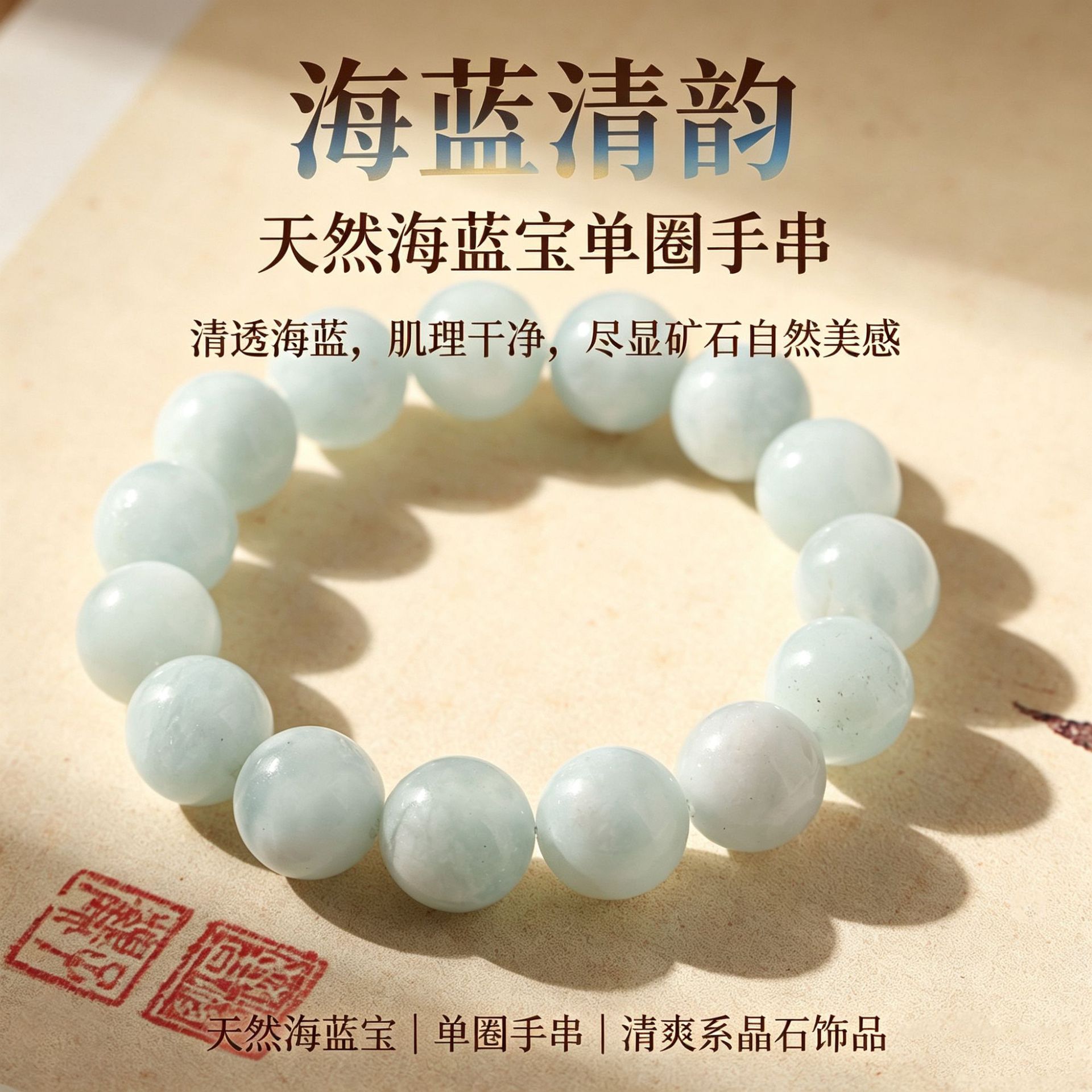 Natural aquamarine single-ring crystal bracelet, refreshing Chinese-style women's bracelet, live-streaming supply, jewelry factory in stock wholesale