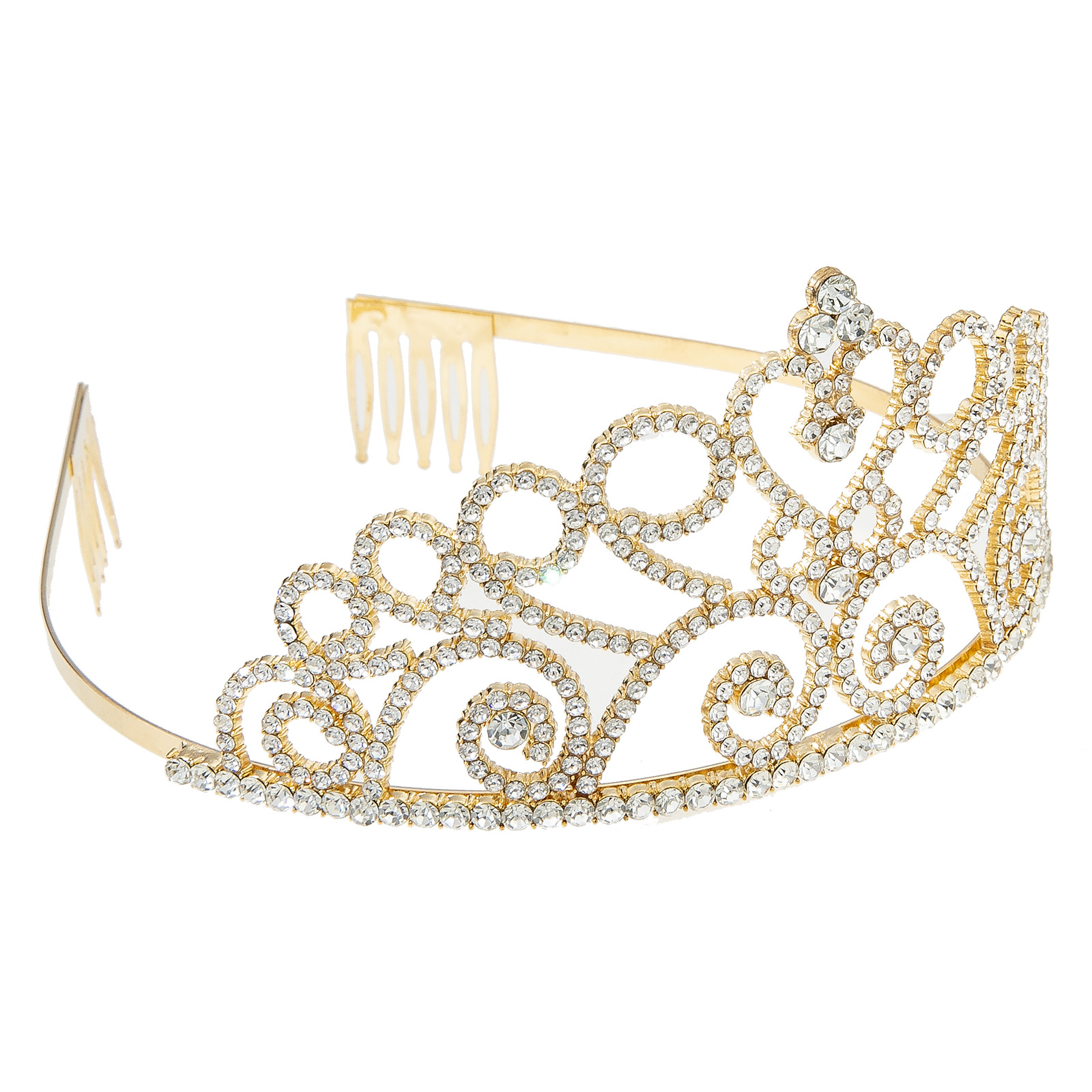 Factory direct sales of cross-border European and American bride headwear, water diamond alloy tiara headwear for women, grand and luxurious, full diamond comb tiara hair accessory details Picture