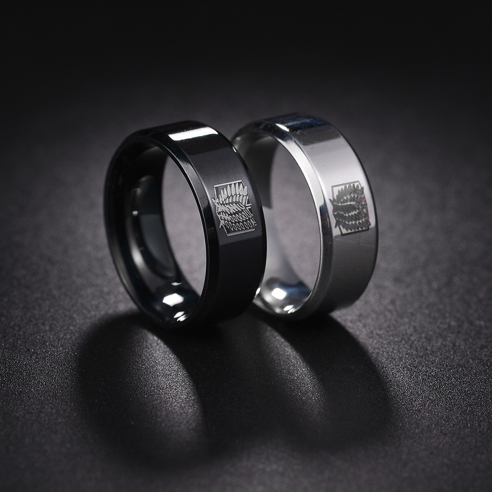 Aliexpress's best-selling simple accessory: 8MM beveled smooth ring, laser-engraved Freedom Wing stainless steel ring details Picture