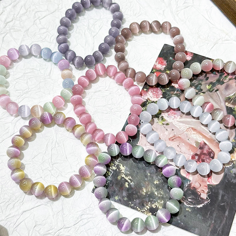 Colorful cat's eye stone cool plain ring bracelet sweet bracelet, niche design natural Little Red Book bestseller beaded bracelet Specification image
