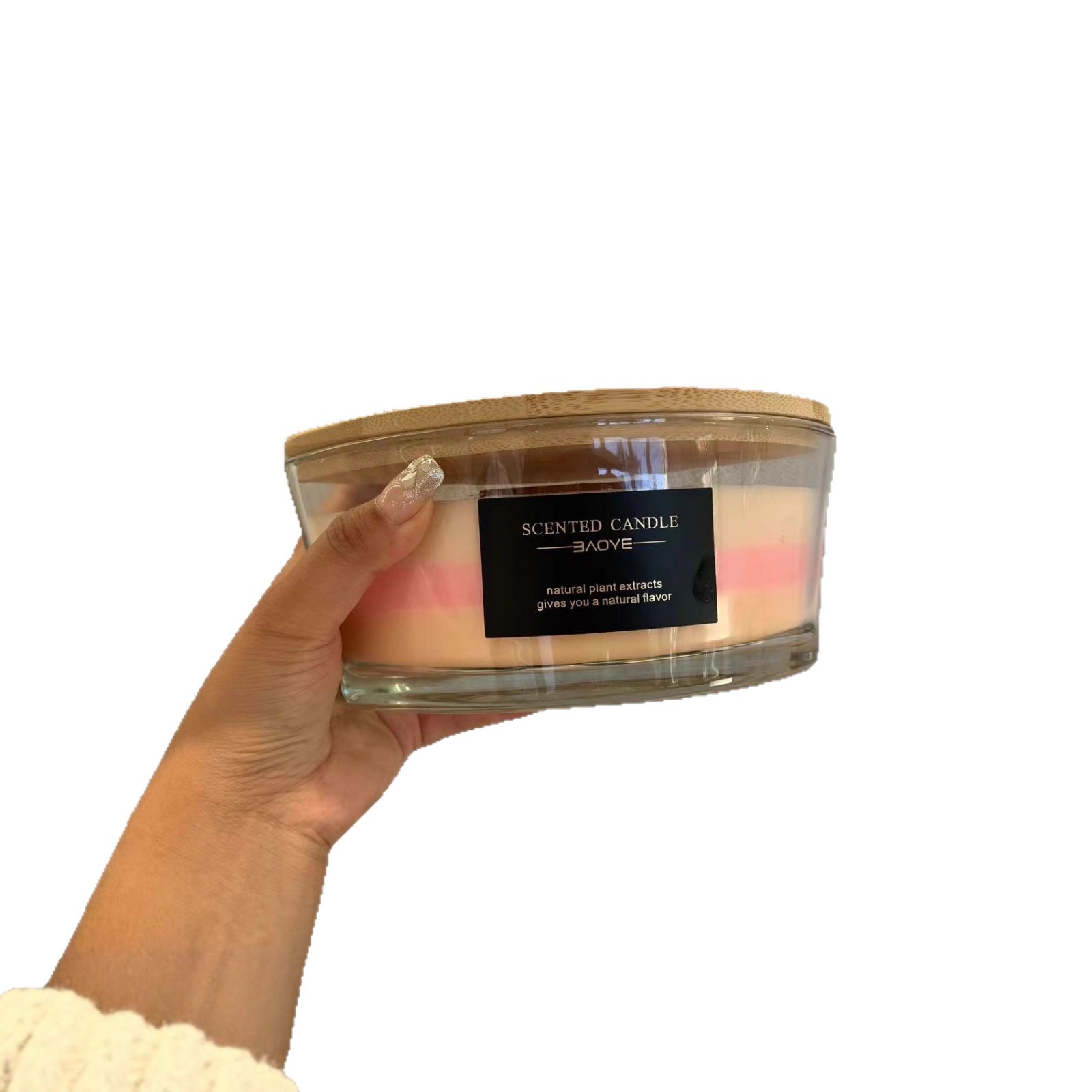 Yang Ji's same style boar-shaped scented candle, glass cup, double wooden core home decoration souvenir, elegant style, white voice, coast Item Picture