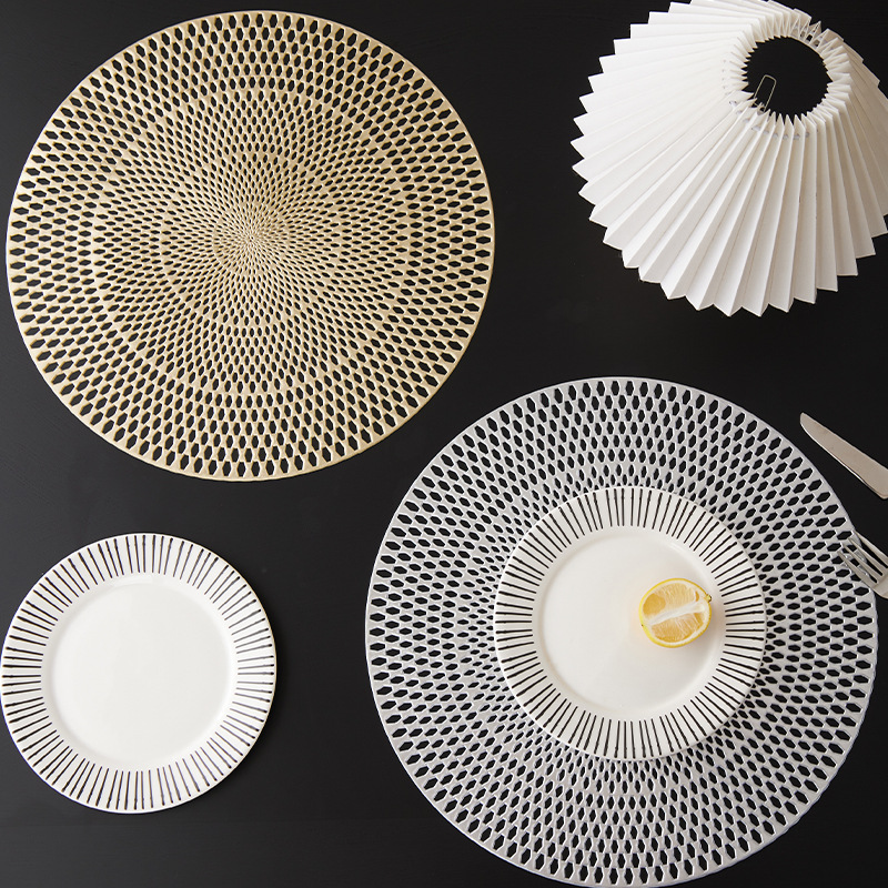 Nordic light luxury round hollowed-out placemats and table MATS, simple waterproof, anti-slip and heat-insulating MATS, Western placemats, injection-molded coasters for home use details Picture