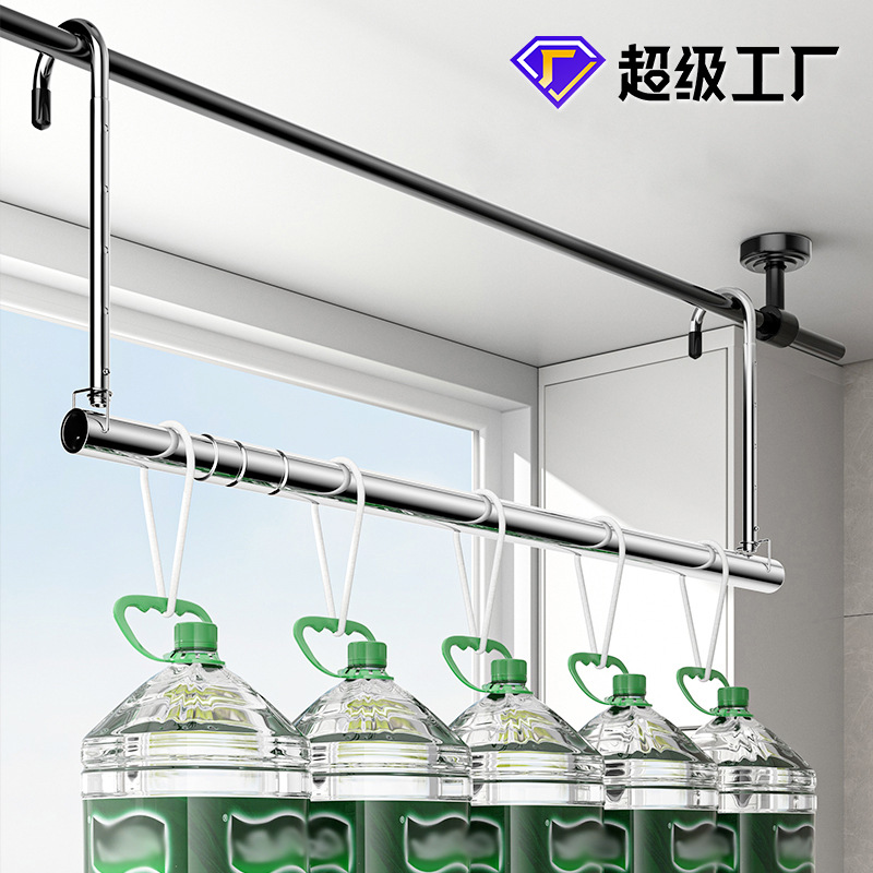 不锈钢晾衣杆可升缩折叠阳台卧室顶凉杆晒衣杆免打孔伸缩晾被神器