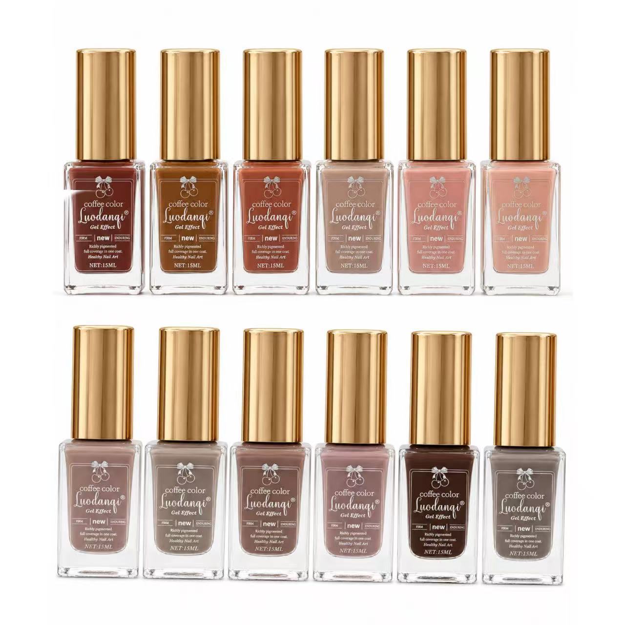 The new 12-color coffee-colored nail polish is non-peelable and does not require baking. It is exclusively available for cross-border use in oily nail art Application Scenario