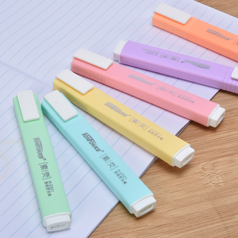 Tianfeng Flat Light Color Highlighter 2321 Plain Color Highlighter wholesale 6 pieces per bag, factory direct supply Application Scenario