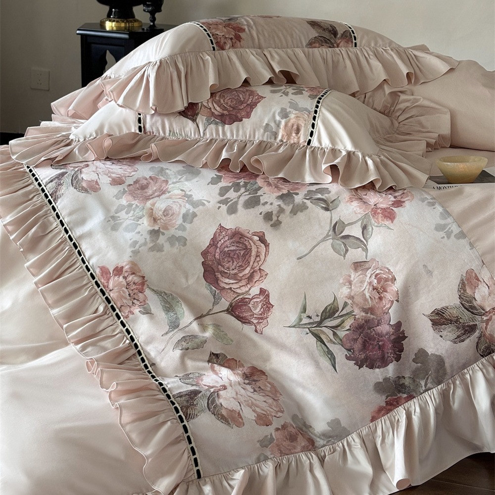 French-style romantic Australian cotton four-piece set, all-cotton rose digital printed quilt cover, soft bedding details Picture