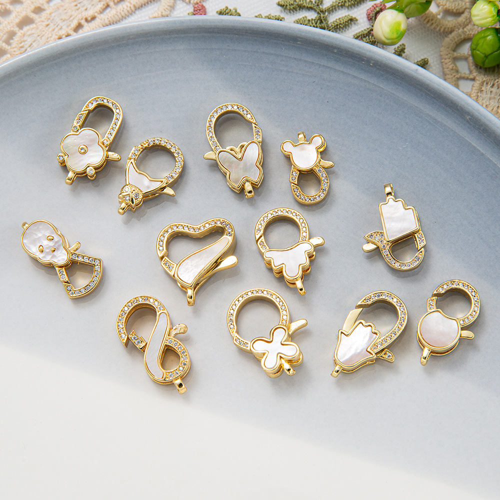 DIY copper plated 18k real gold double-ring pearl string necklace connecting buckle, handcrafted bead necklace accessory