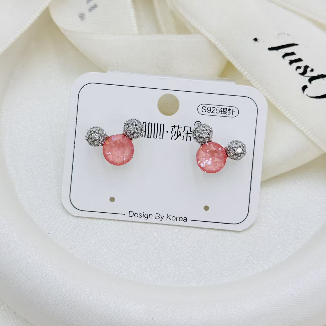 Shi Jiahua Zi Crystal Mickey Ear Stud S925 Silver Needle Anti-Allergy Colorful Sparkling AB Diamond Elegant Earrings Specification image