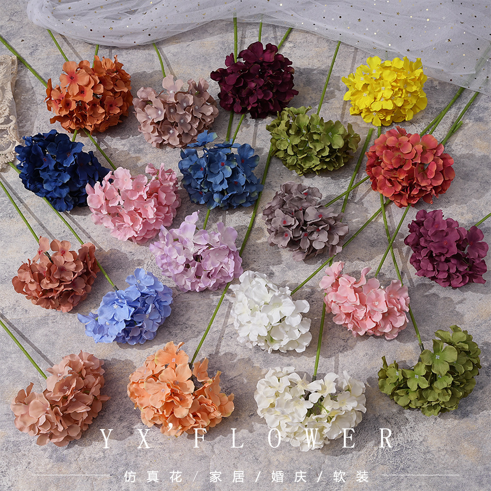 Simulated single hydrangea, 18 fake bouquets, artificial silk flowers, plastic flower arrangements, wedding decoration, living room decoration