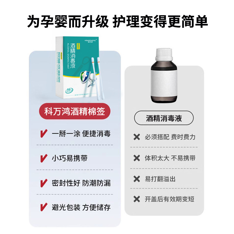 酒精棉签一次性碘伏棉棒便携折断式盒装50支家用批发日用细节图