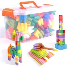 儿童大号火箭子弹头积木益智拼装玩具幼儿园男女宝宝早教DIY拼插白底实物图