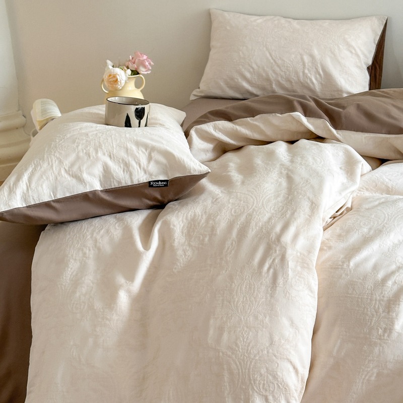 Class A, mother and baby grade, 100 all-cotton three-layer jacquard four-piece set, pure cotton quilt cover, bed sheet, bed cover, washed cotton products for winter Specification image