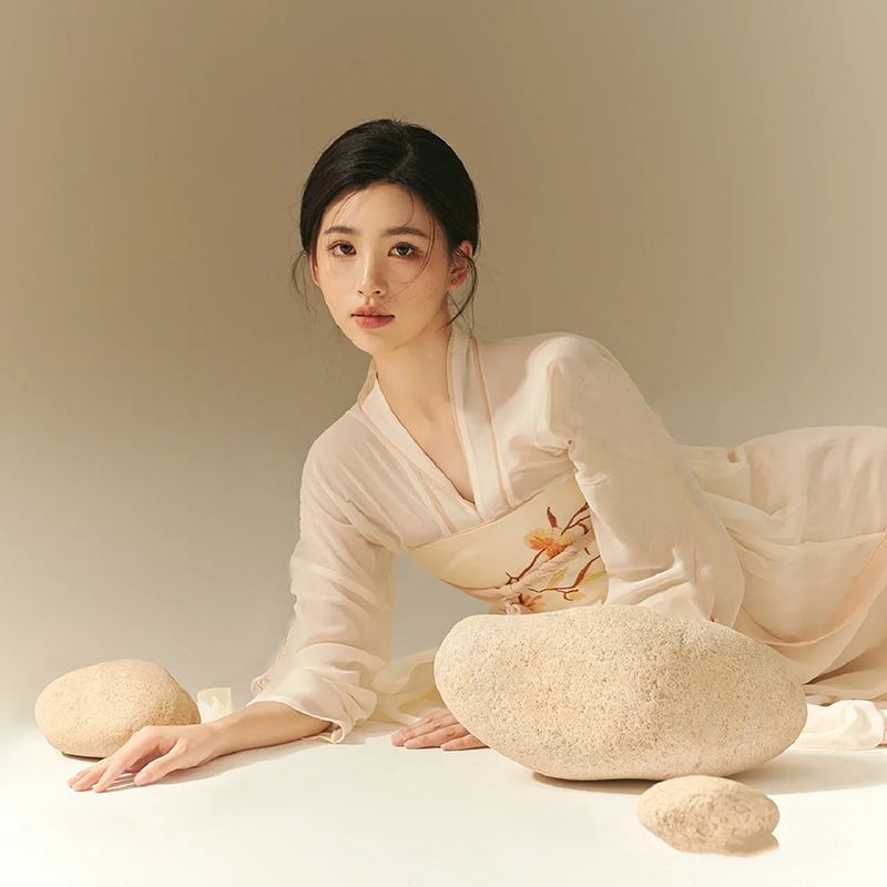 汉服女长袖中国风/尾货/汉服/汉家儿女/布料裙白底实物图