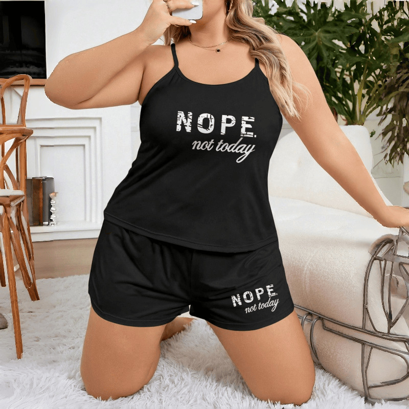 Cross-border bestseller pajama women's set, large-sized letter-printed halter shorts, loose, suitable for women to wear as outerwear details Picture