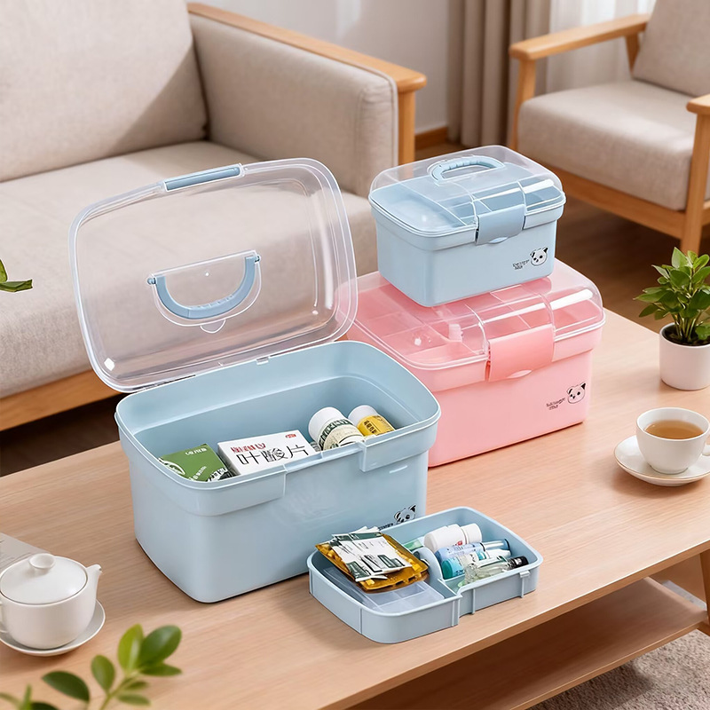 塑料双层收纳盒时尚家用便携手提杂物储物盒桌面杂物整理收纳盒