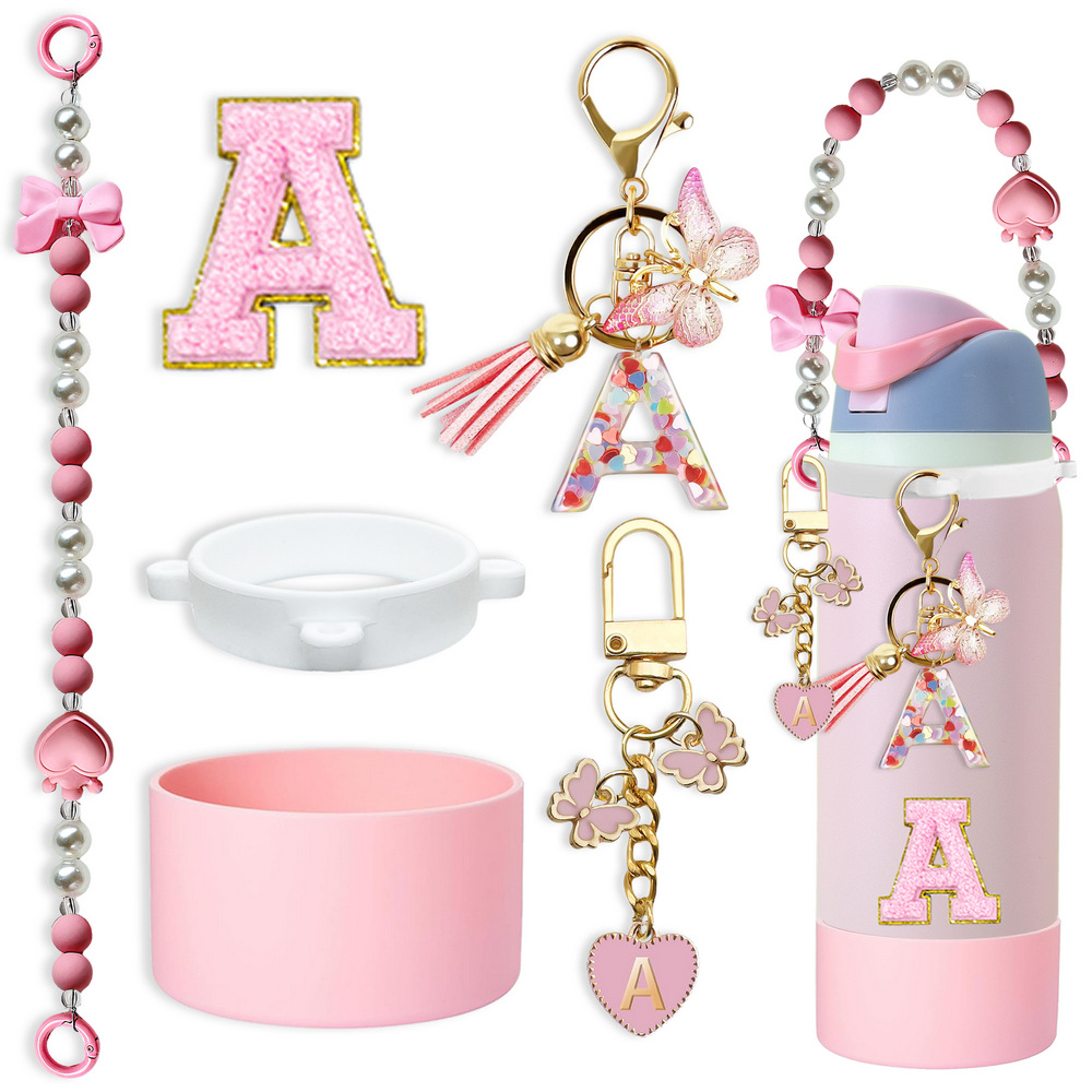 Silicone cup sleeves, water cup sleeves, beaded hand ropes, cup rings, acrylic letter cloth stickers, accessories, multi-color butterflies Application Scenario