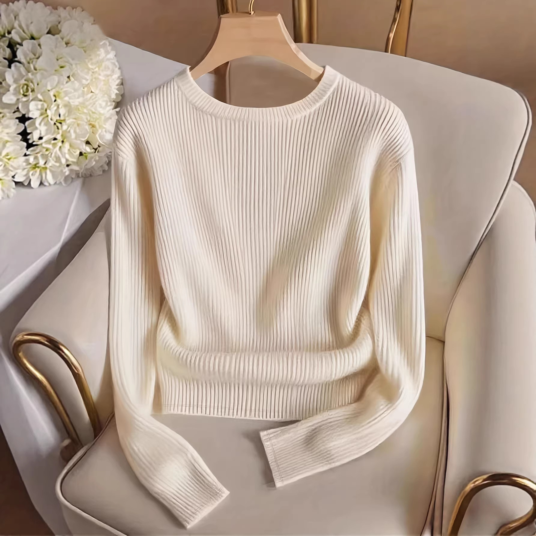 New cross-border European and American knitted long-sleeved T-shirts for Amazon's foreign trade women's clothing in stock details Picture