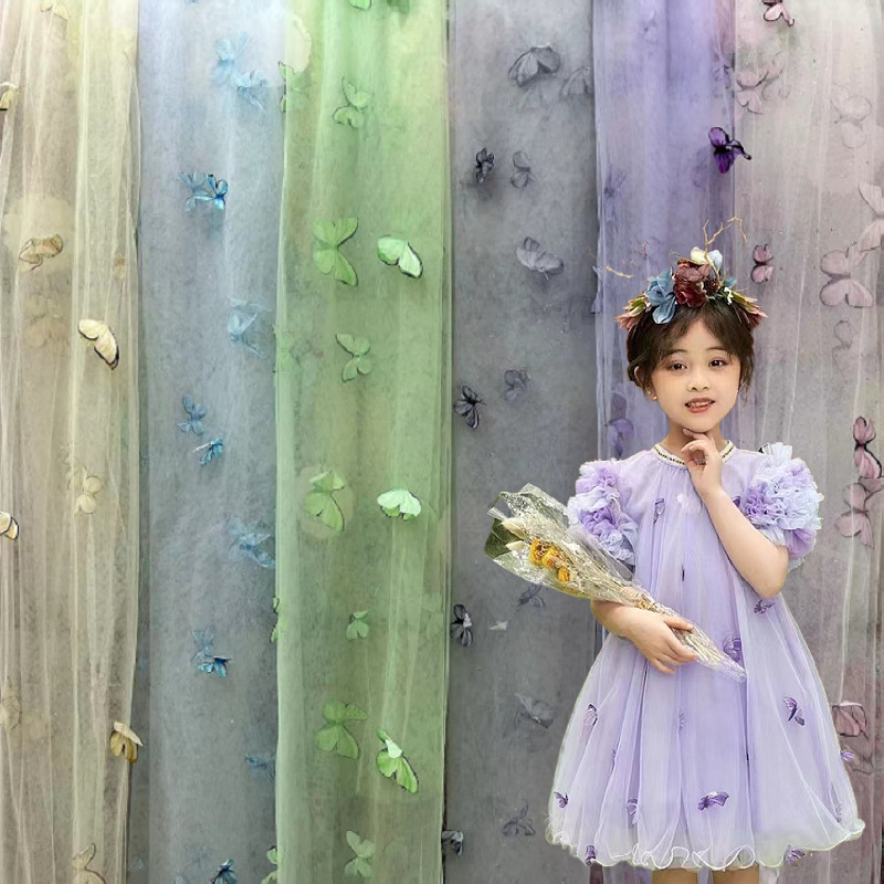 激光刺绣花边面料蝴蝶网纱新款面料蝴蝶刺绣面料蕾丝女装刺绣布