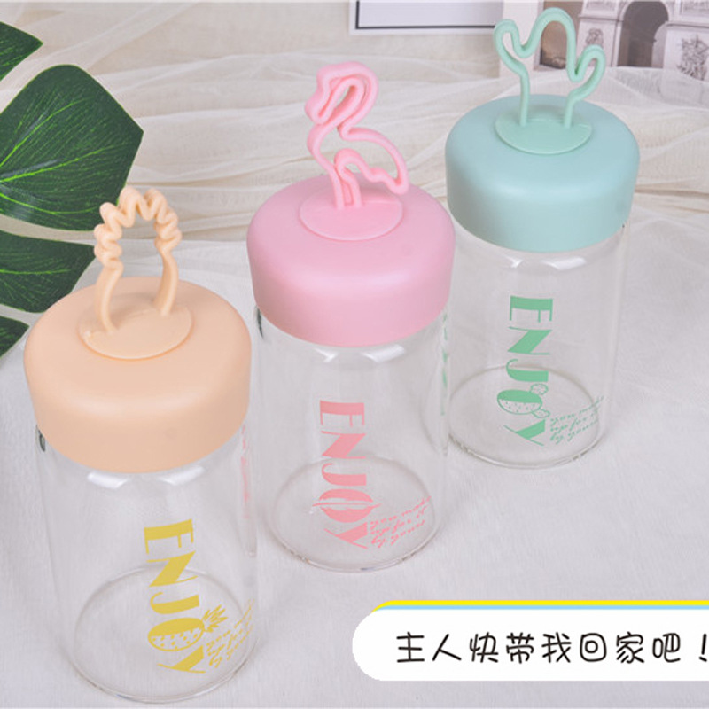 促销礼品印logo慕色小清新手提玻璃杯学生便携随手杯可爱卡通水杯产品图