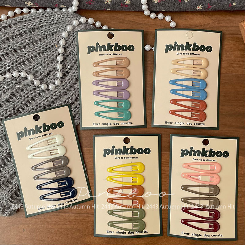 New Korean-style colorful teardrop hair clips, handcrafted children's side bangs clips, color-blocking girl bye-bye hair accessories details Picture