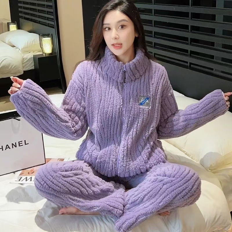 Pajama women's winter zippered long-sleeved long pants set for winter women 2024 New flannel winter home wear Specification image
