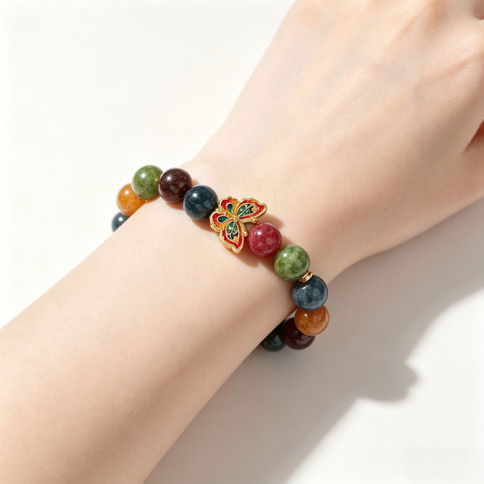 Candy-colored tourmaline single-circle rainbow bracelet for girls, copper 18k gold wholesale, imitation crystal bracelet wholesale details Picture