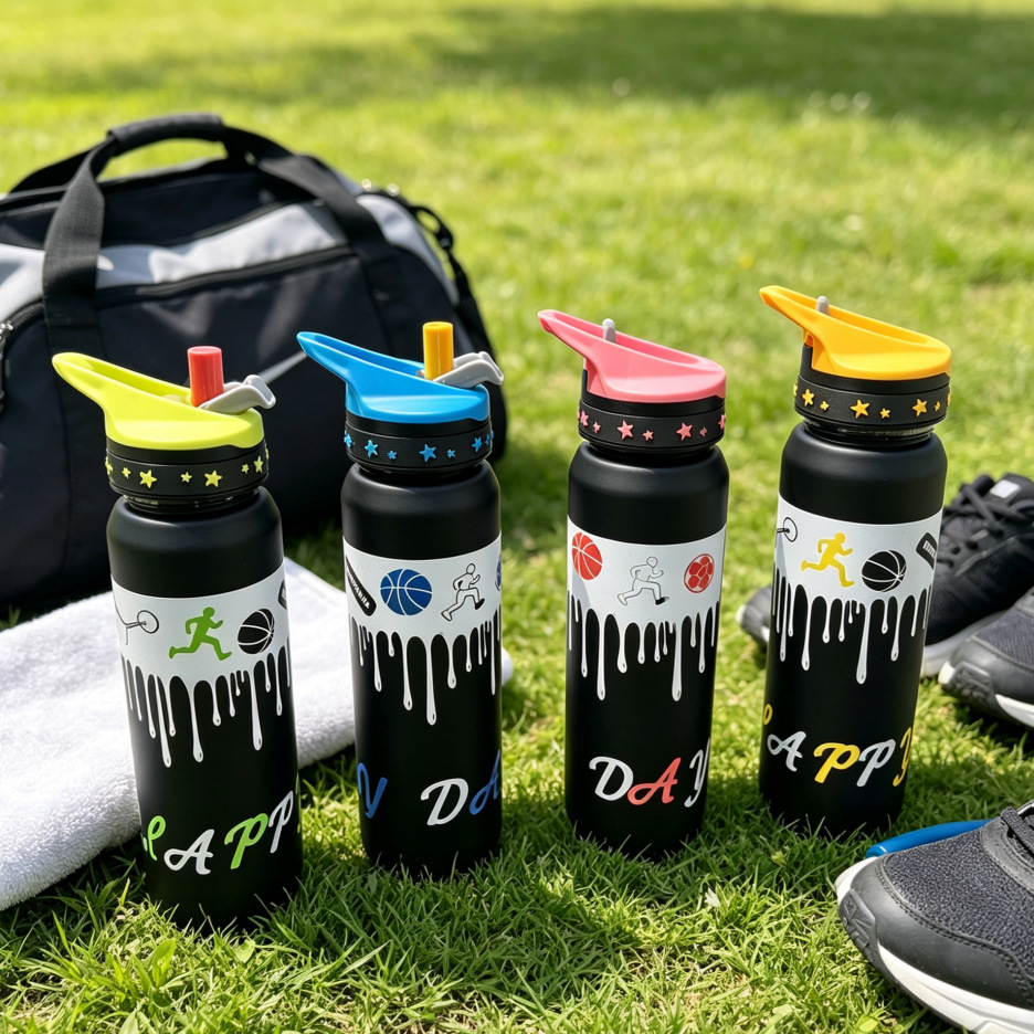 Trendy letter sports bottle Portable straw cup Outdoor large-capacity leak-proof water bottle details Picture