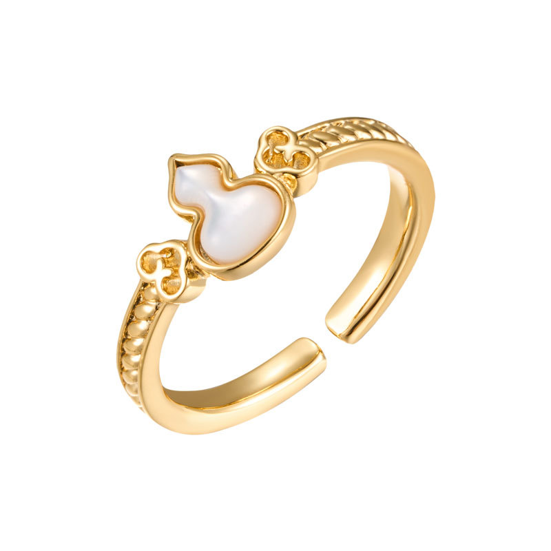 Fulu shuang todo natural calabaza de abaya anillo abierto aleación de cobre chapado de oro real premium sentido ajustable anillo de dedo índice Item Picture