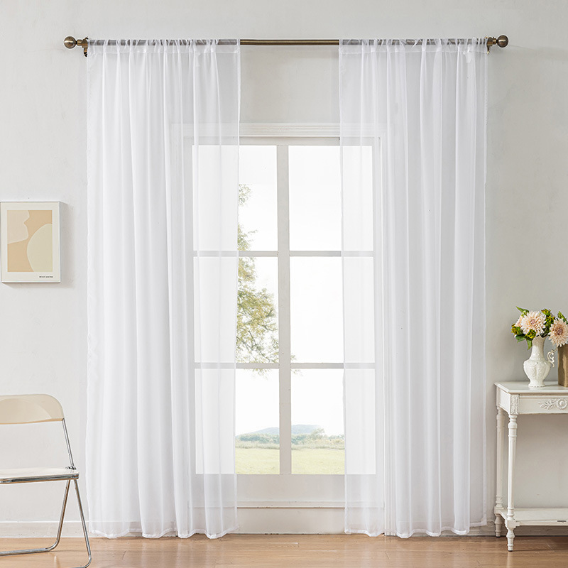 TEMU成品代发外贸跨境纯色特丽纶窗帘纱帘半遮光窗纱工厂批发