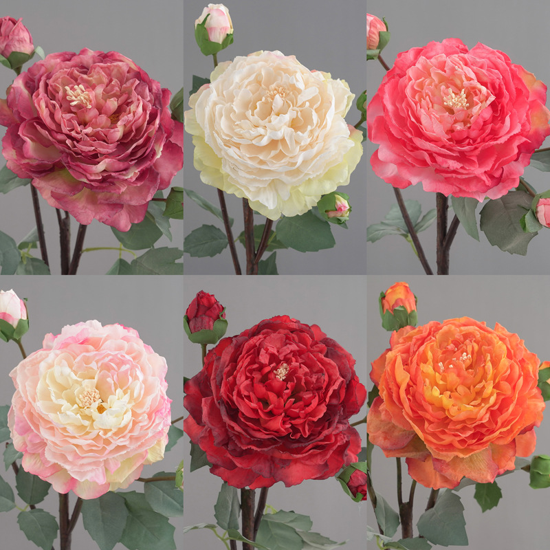 欧式复古仿真花焦边大牡丹假花芍药客厅餐桌花瓶插花绢花摄影道具
