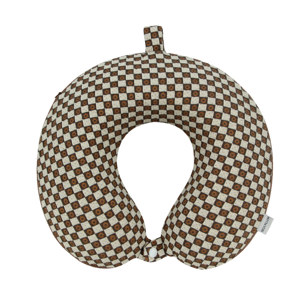 记忆棉u型枕芯脖子午睡枕头旅行枕提花小方格logo慢回弹U形颈枕白底实物图