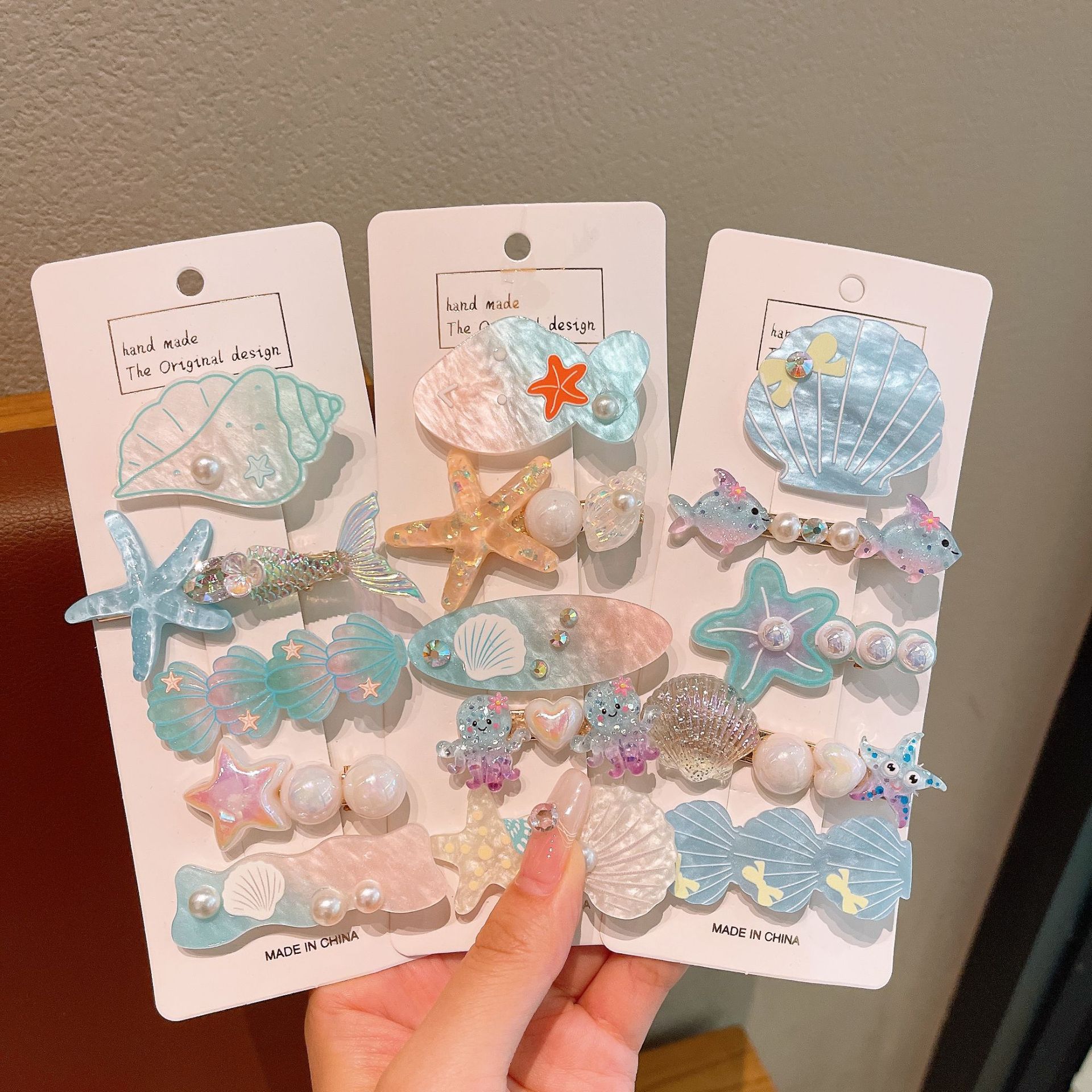 2025新款海星贝壳鸭嘴夹儿童发夹女孩侧边刘海夹子头饰前额碎发卡