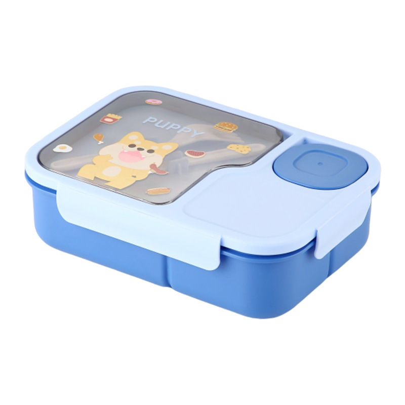 The cartoon cute student lunch box has a large capacity with compartments, a dipping sauce box, tableware, and a lunch box that can be heated in a microwave oven Item Picture