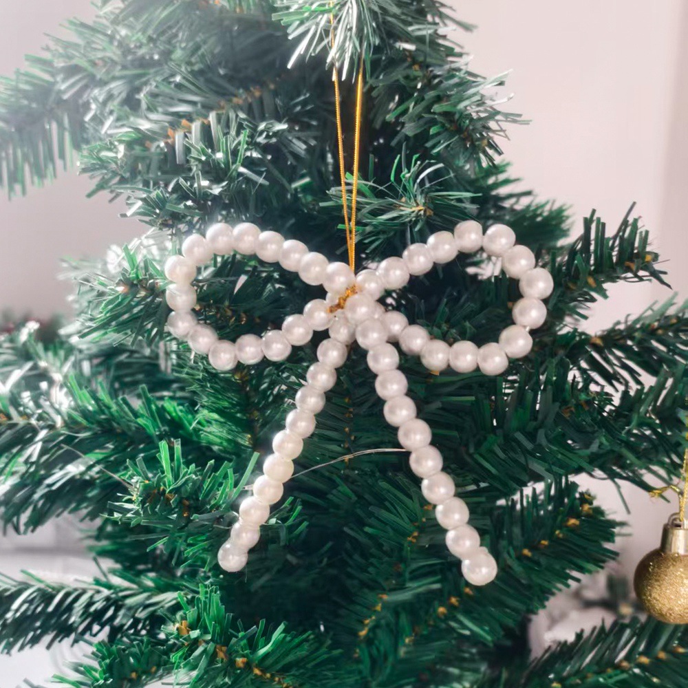 Cross-border Christmas pearl bow pendant, Christmas tree pendant, handmade small pendant, festive atmosphere decoration Specification image