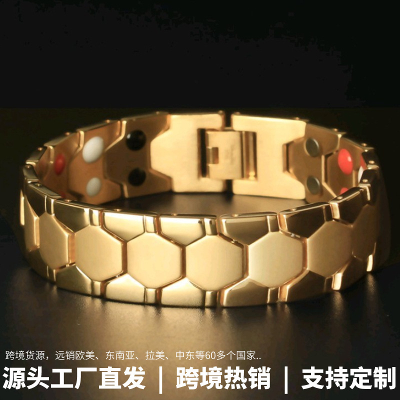 欧美跨境热卖男士可拆卸磁石手链不锈钢手环储粒六边形能量手镯