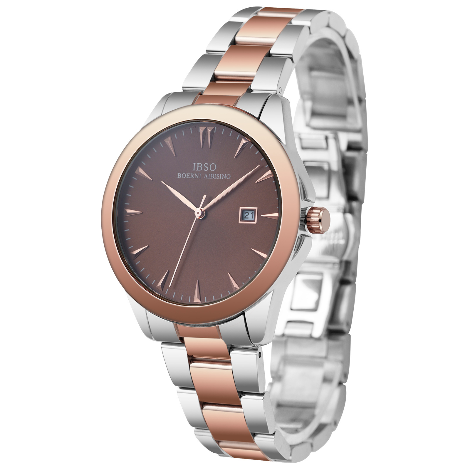 IBSO's fashionable men's quartz watch with steel band, a simple and versatile casual wristwatch, is a cross-border bestseller details Picture