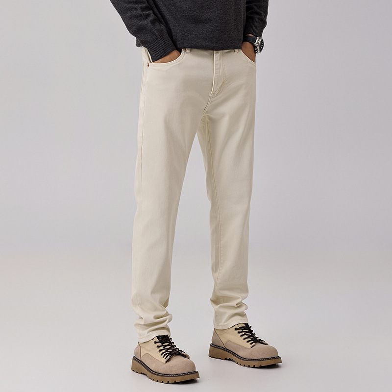 Autumn and winter high-end trendy brand beige beige jeans for men, slim-fit straight leg stretch versatile, light luxury and high-end style pants details Picture